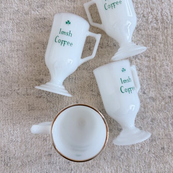 Vintage Milk Glass Irish Coffee Pedestal Mugs Set of 4 - Picture 3 of 12